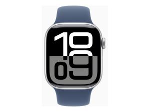 Apple Watch Series 10 (GPS + Cellular) - 42 mm - aluminium argenté - montre intelligente avec bande sport - fluoroélastomère - denim - taille du bracelet : M/L - 64 Go - LTE, Wi-Fi 4, UWB, Bluetooth - 4G - 29.3 g - MWX43QF/A - Montres intelligentes