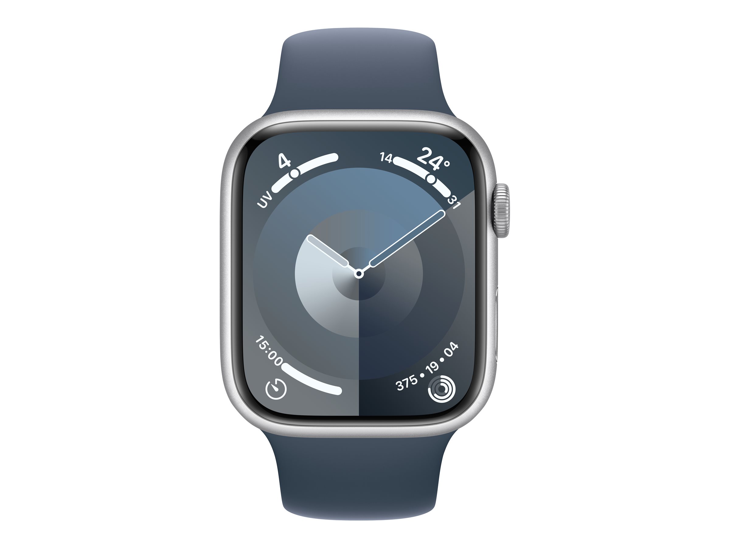 Apple Watch Series 9 (GPS) - 45 mm - aluminium argenté - montre intelligente avec bande sport - fluoroélastomère - bleu orage - taille du bracelet : M/L - 64 Go - Wi-Fi, UWB, Bluetooth - 38.7 g - MR9E3QF/A - Montres intelligentes