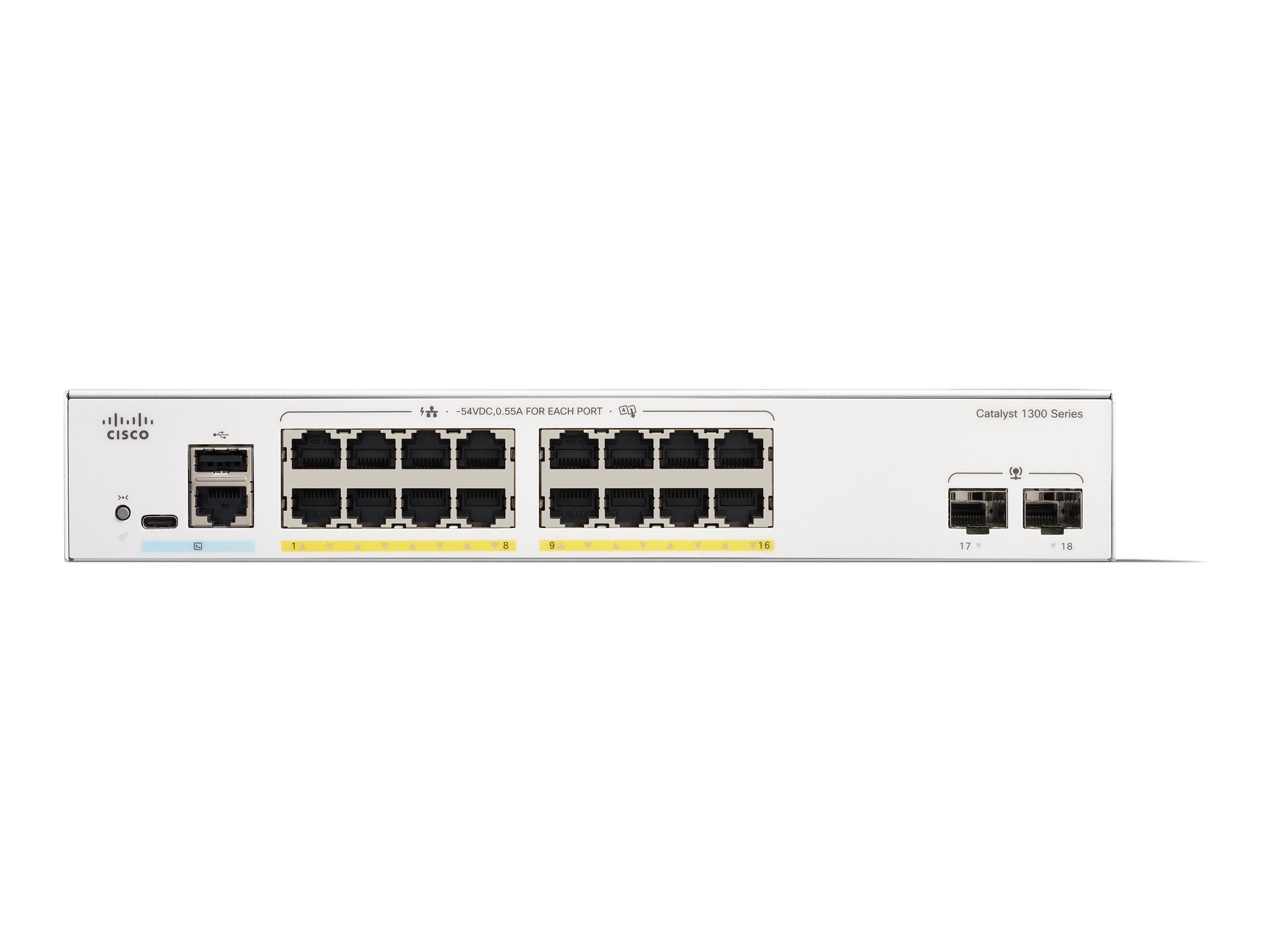 Cisco Catalyst 1300-16P-2G - Commutateur - C3 - Géré - 16 x 10/100/1000 (PoE+) + 2 x Gigabit SFP - Montable sur rack - PoE+ (120 W) - C1300-16P-2G - Concentrateurs et commutateurs gigabit