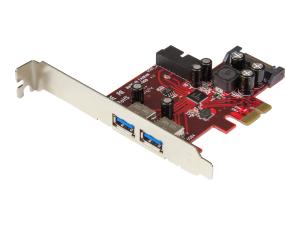 StarTech.com Carte contrôleur PCI Express à 4 ports USB 3.0 - 2 externes 2 internes - Adaptateur PCIe USB avec UASP et alimentation SATA - Adaptateur USB - PCIe 2.0 profil bas - USB 3.0 x 4 - pour P/N: ST1030USBM, ST7300USBME - PEXUSB3S2EI - Adaptateurs réseau filaires