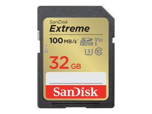 SanDisk Extreme - Carte mémoire flash - 32 Go - Video Class V30 / UHS-I U3 / Class10 - SDHC UHS-I - SDSDXVT-032G-GNCIN - Cartes flash