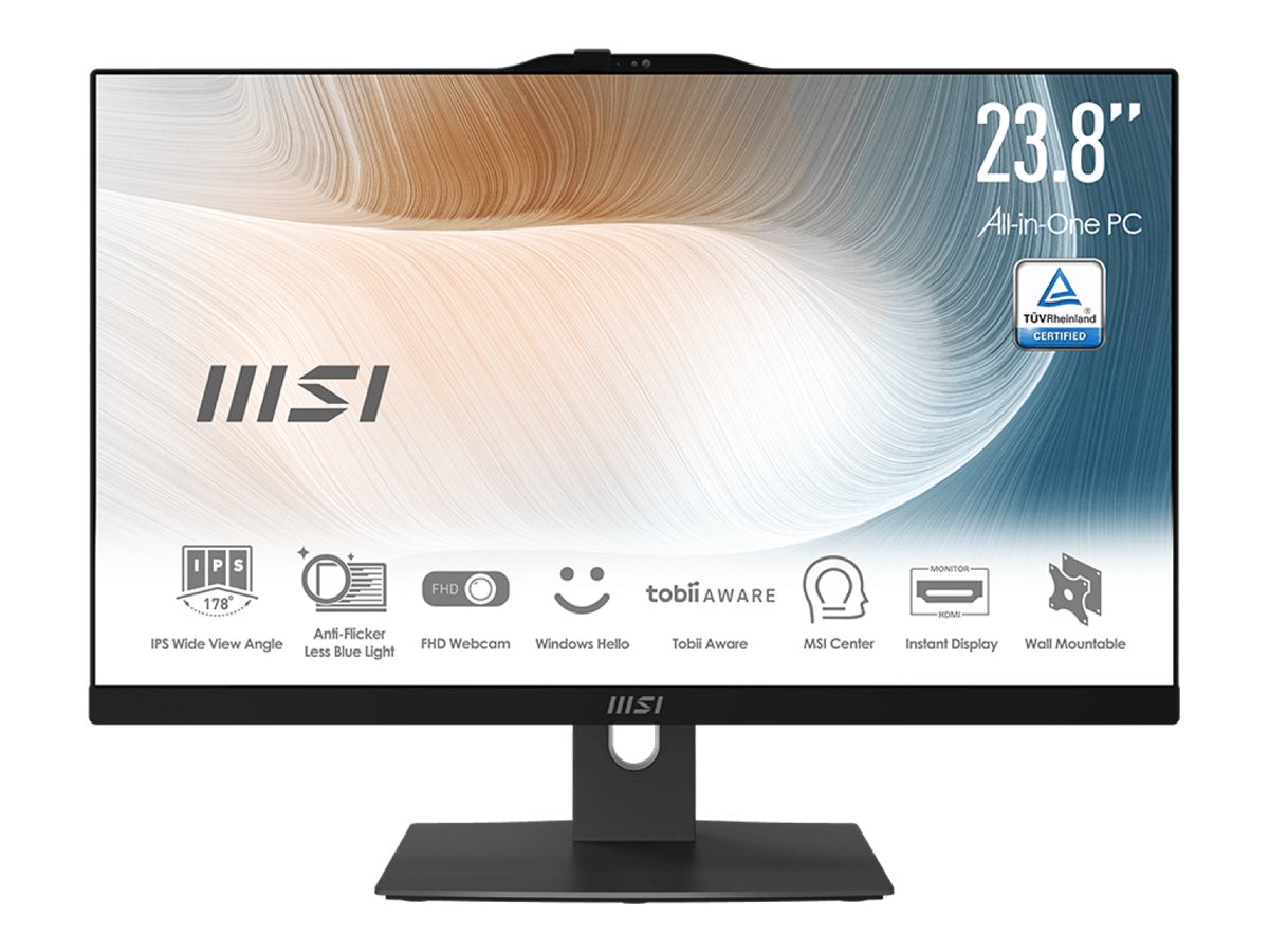 MSI Modern AM242P 12M 808XEU - Tout-en-un - Core i5 1235U / jusqu'à 4.4 GHz - RAM 8 Go - SSD 1 To - NVMe - Carte graphique Intel Iris Xe - Gigabit Ethernet, IEEE 802.11ax (Wi-Fi 6E), Bluetooth 5.3 - 802.11a/b/g/n/ac/ax (Wi-Fi 6E), Bluetooth 5.3 - MeeGo - moniteur : LED 23.8" 1920 x 1080 (Full HD) - noir - 9S6-AE0711-808 - Ordinateurs de bureau