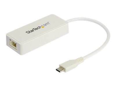 StarTech.com Adaptateur USB-C vers Ethernet Gigabit avec port USB 3.0 - Blanc (US1GC301AUW) - Adaptateur réseau - USB-C - Gigabit Ethernet + USB 3.1 Gen 2 - blanc - US1GC301AUW - Cartes réseau USB