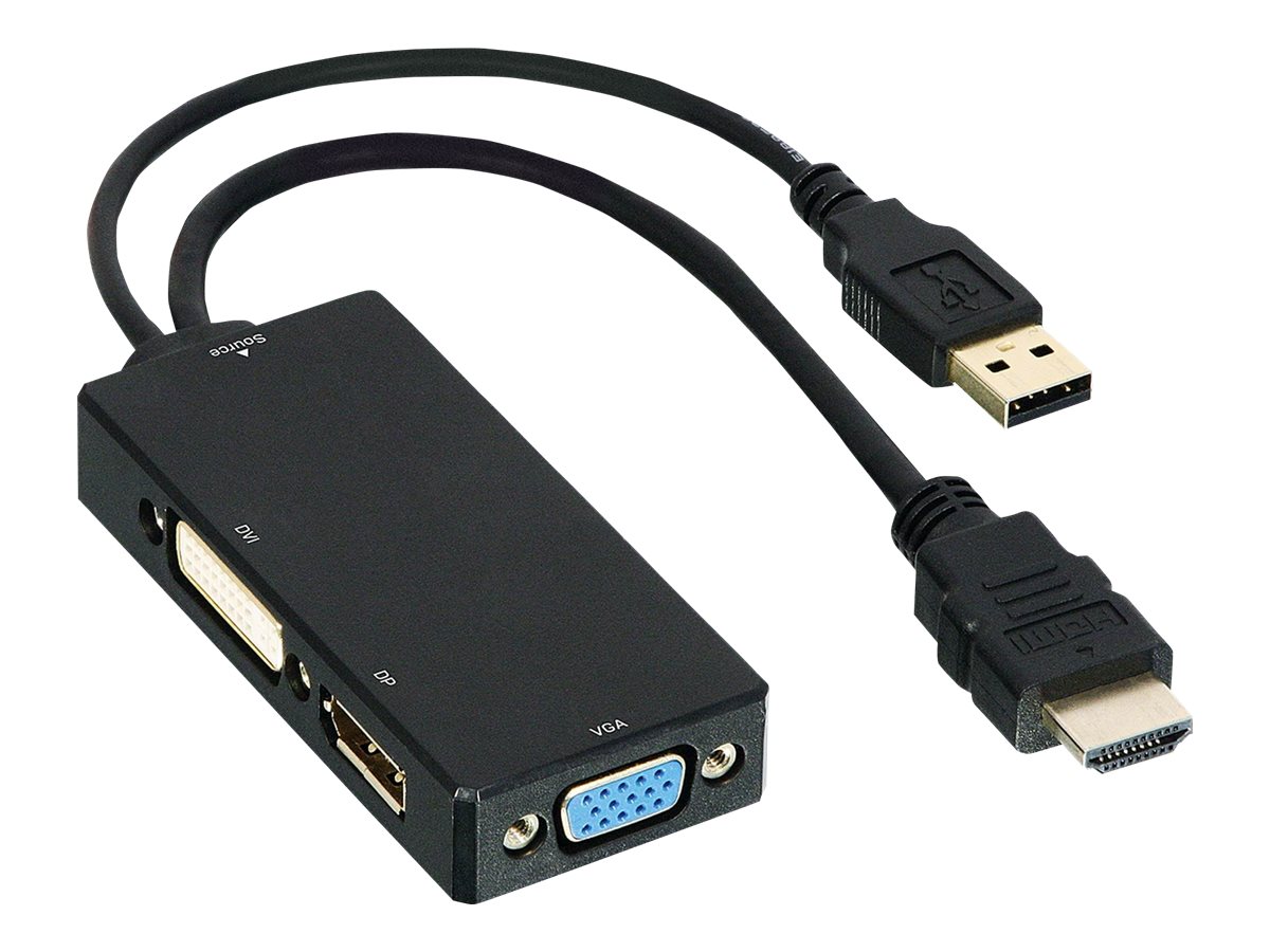 DLH - Adaptateur vidéo - HDMI mâle pour HD-15 (VGA), DVI, DisplayPort femelle - 15 cm - noir - support 1 200 p 60 Hz (VGA), support 1 080 p 60 Hz (DVI), support 4K 30 Hz (DisplayPort) - DY-TU4790 - Accessoires pour téléviseurs