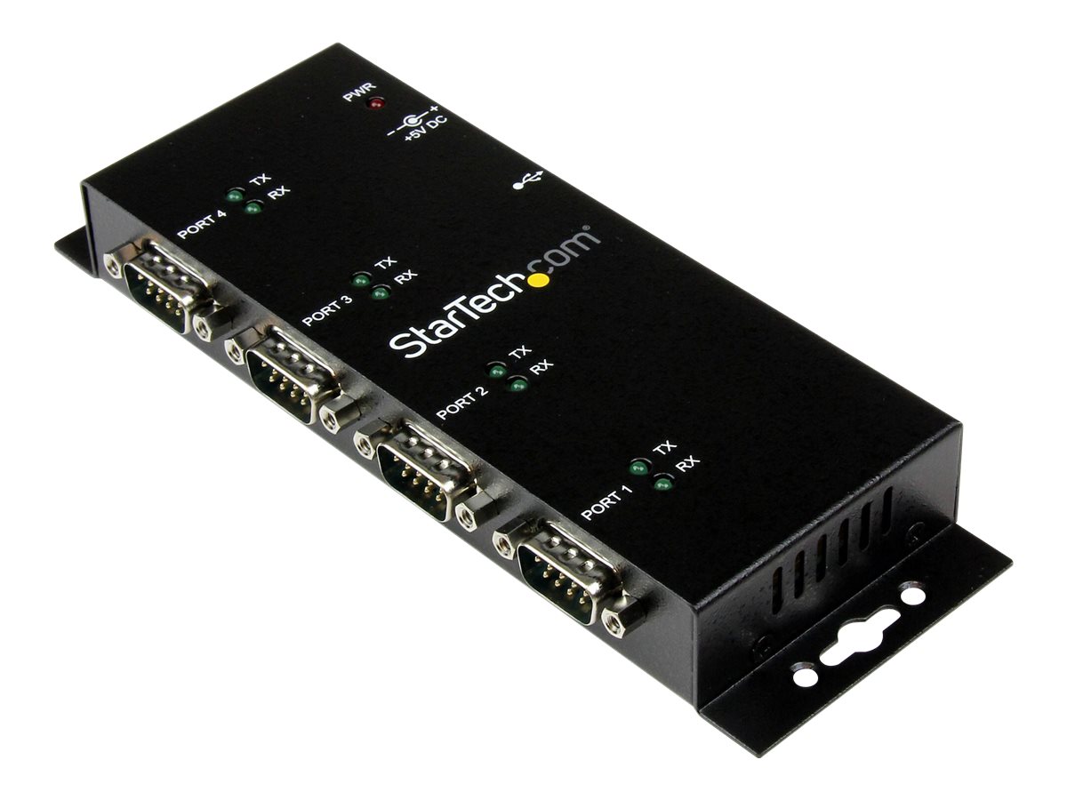 StarTech.com Hub adaptateur USB vers série DB9 RS232 4 ports – Montage sur rail DIN industriel et mural - Adaptateur série - USB 2.0 - RS-232 x 4 - noir - ICUSB2324I - Cartes réseau USB