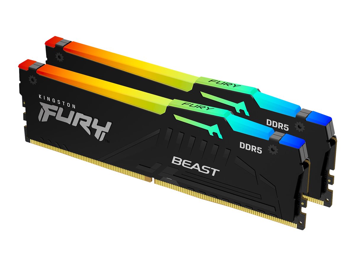 Kingston FURY Beast RGB - DDR5 - kit - 32 Go - DIMM 288 broches - 6000 MHz / PC5-48000 - CL30 - 1.4 V - mémoire sans tampon - on-die ECC - noir - KF560C30BBAK2-32 - DDR5