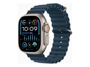 Apple Watch Ultra 2 - 49 mm - titane - montre intelligente avec Bracelet Océan - fluoroélastomère - bleu - taille du poignet : 130-200 mm - 64 Go - Wi-Fi, LTE, UWB, Bluetooth - 4G - 61.4 g - MREG3NF/A - Montres intelligentes