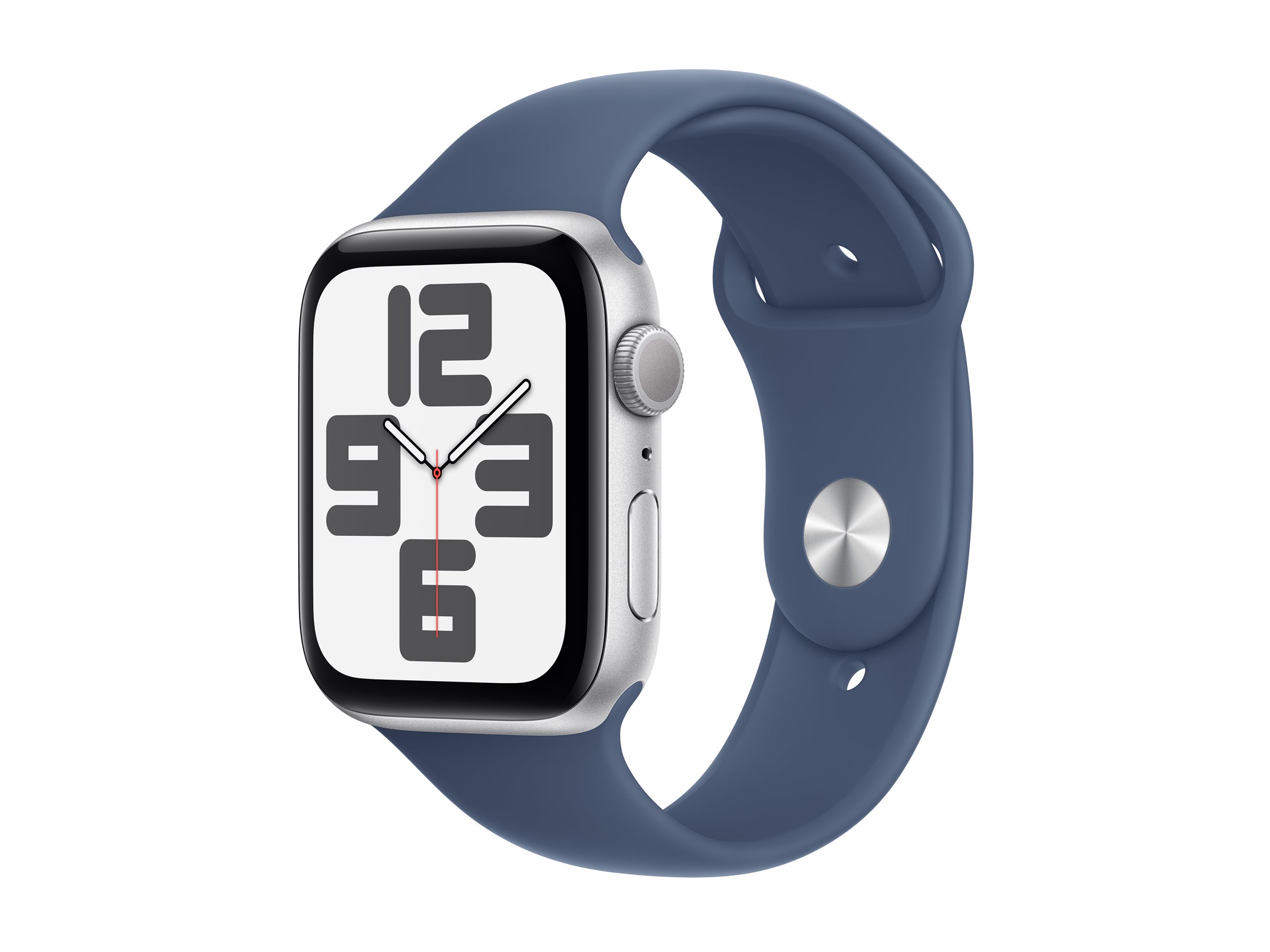 Apple Watch SE (GPS) - 2e génération - 44 mm - aluminium argenté - montre intelligente avec bande sport - fluoroélastomère - denim - taille du bracelet : S/M - 32 Go - Wi-Fi 4, Bluetooth - 32.9 g - MXEQ3QF/A - Montres intelligentes