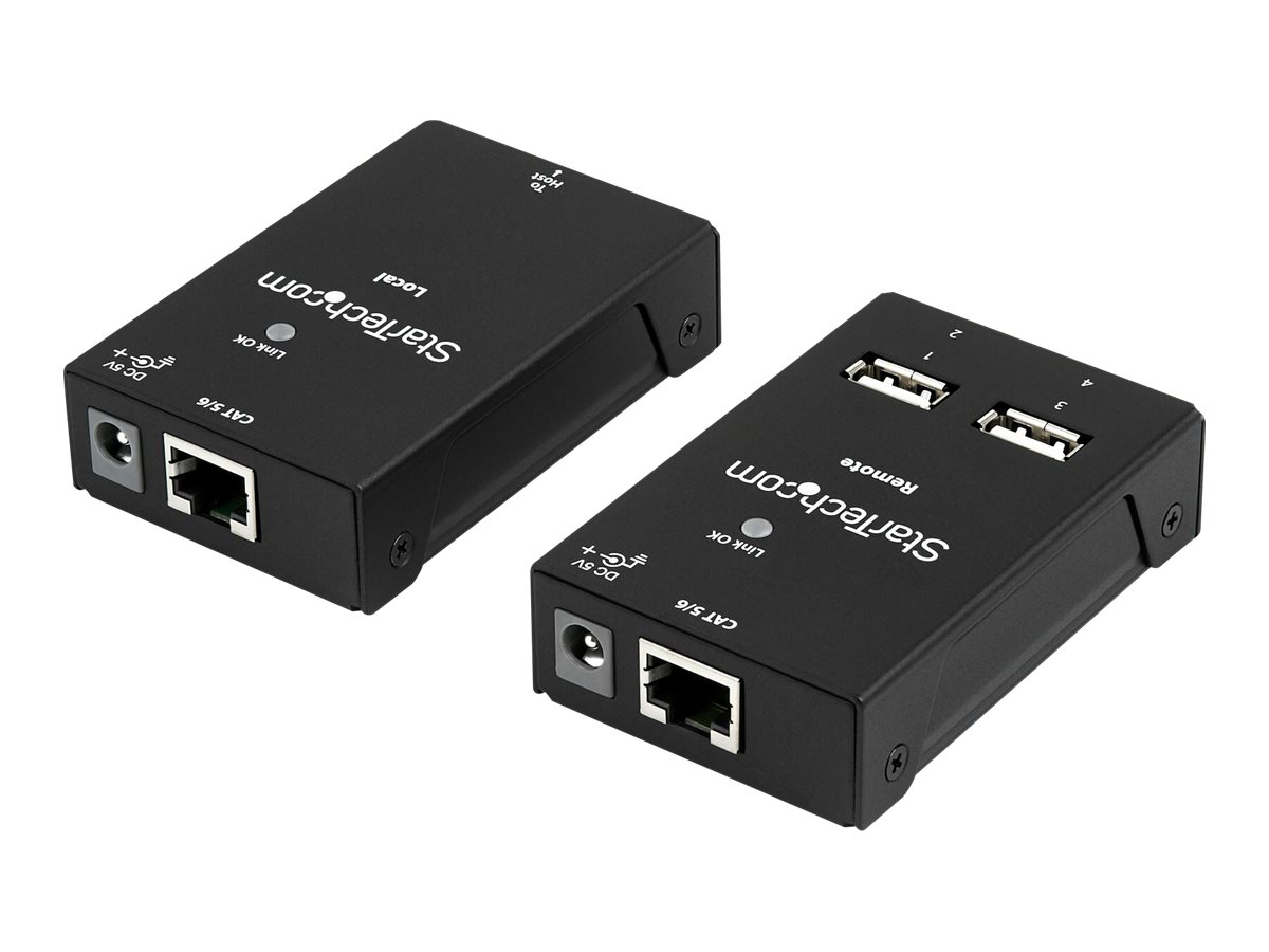 StarTech.com 4-Port USB 2.0 Extender - 165ft (50m) USB Over Cat5/Cat6 Extender - Compact USB 2.0 Over Ethernet Extender (USB2004EXTV) - Câble de rallonge USB - USB 2.0 - plus de CAT 5/6 - 4 ports - jusqu'à 50 m - pour P/N: SVA5N3NEUA - USB2004EXTV - Prolongateurs de signal