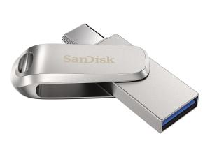 SanDisk Ultra Dual Drive Luxe - Clé USB - 128 Go - USB 3.1 Gen 1 / USB-C - argent - SDDDC4-128G-G46 - Lecteurs flash