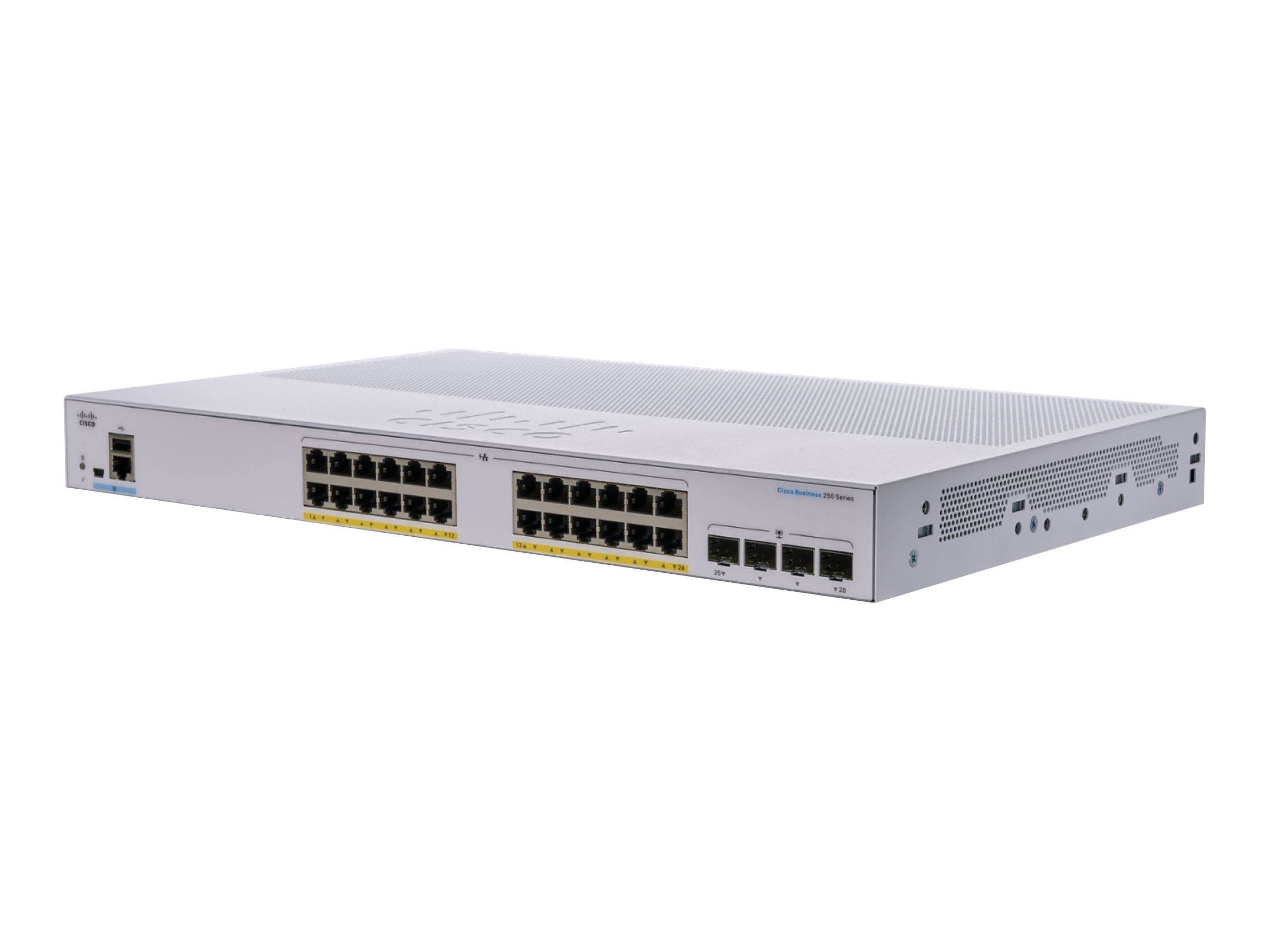 Cisco Business 250 Series CBS250-24P-4X - Commutateur - C3 - intelligent - 24 x 10/100/1000 (PoE+) + 4 x 10 Gigabit SFP+ - Montable sur rack - PoE+ (195 W) - CBS250-24P-4X-EU - Concentrateurs et commutateurs gigabit