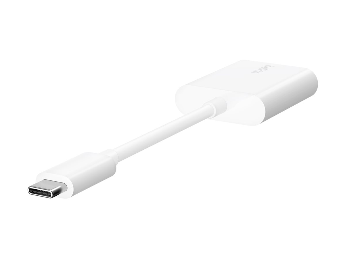 Belkin Connect Audio + Charge - Casque/adaptateur de charge USB-C vers USB-C - 24 pin USB-C mâle pour 24 pin USB-C femelle - 14 m - blanc - USB Power Delivery (60W) - F7U081BTWH - Accessoires pour systèmes audio domestiques