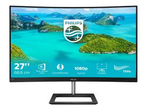 Philips E-line 272E1CA - Écran LED - incurvé - 27" - 1920 x 1080 Full HD (1080p) @ 75 Hz - VA - 250 cd/m² - 3000:1 - 4 ms - HDMI, VGA, DisplayPort - haut-parleurs - noir texturé - 272E1CA/00 - Écrans d'ordinateur