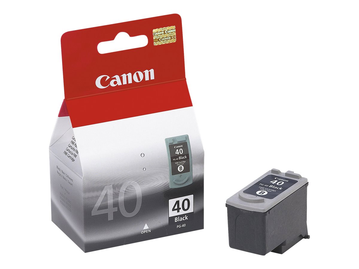 Canon PG-40BK - 16 ml - à rendement élevé - noir pigmenté - original - cartouche d'encre - pour FAX JX210; PIXMA iP1800, iP1900, iP2600, MP140, MP190, MP210, MP220, MP470, MX300, MX310 - 0615B001 - Cartouches d'encre Canon
