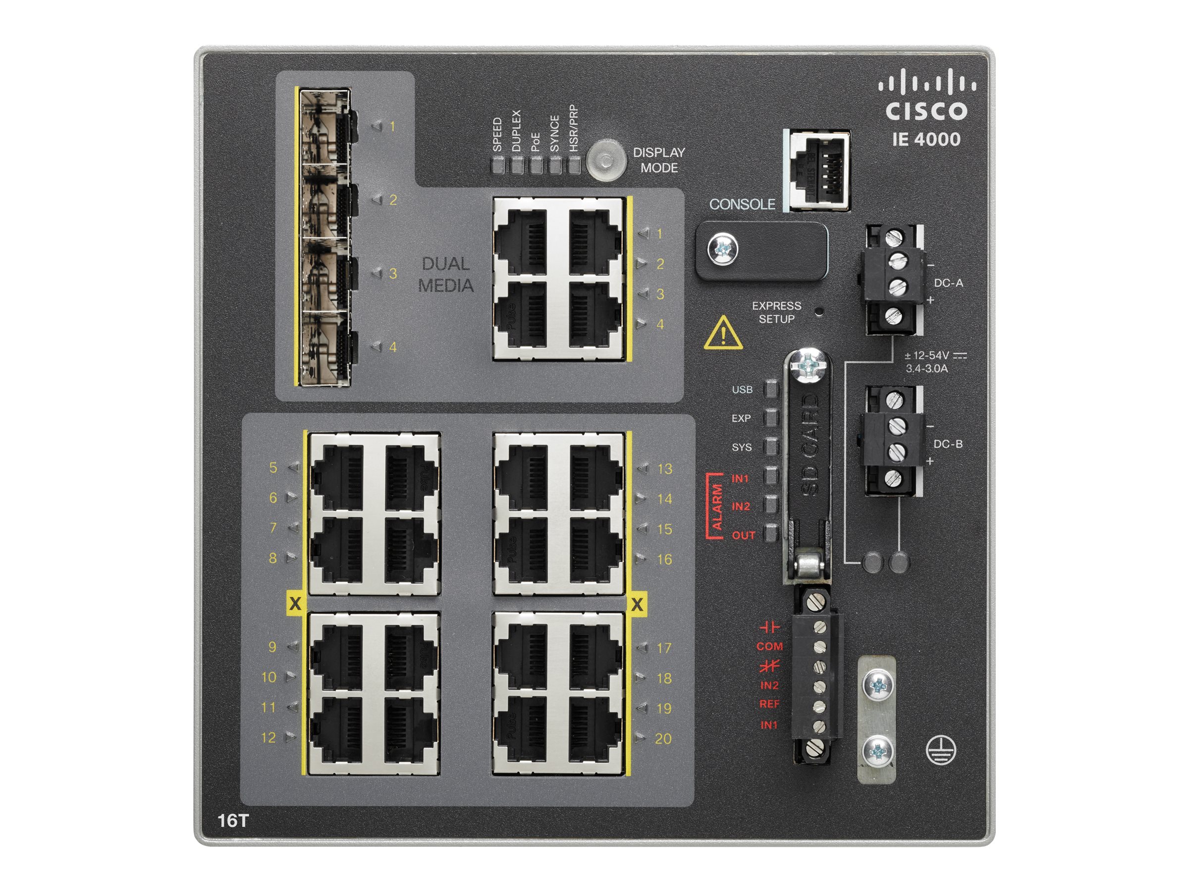 Cisco Industrial Ethernet 4000 Series - Commutateur - Géré - 16 x 10/100 + 4 x SFP Gigabit combiné - Montage sur rail DIN - DC power - Conformité TAA - IE-4000-16T4G-E - Concentrateurs et commutateurs 10/100