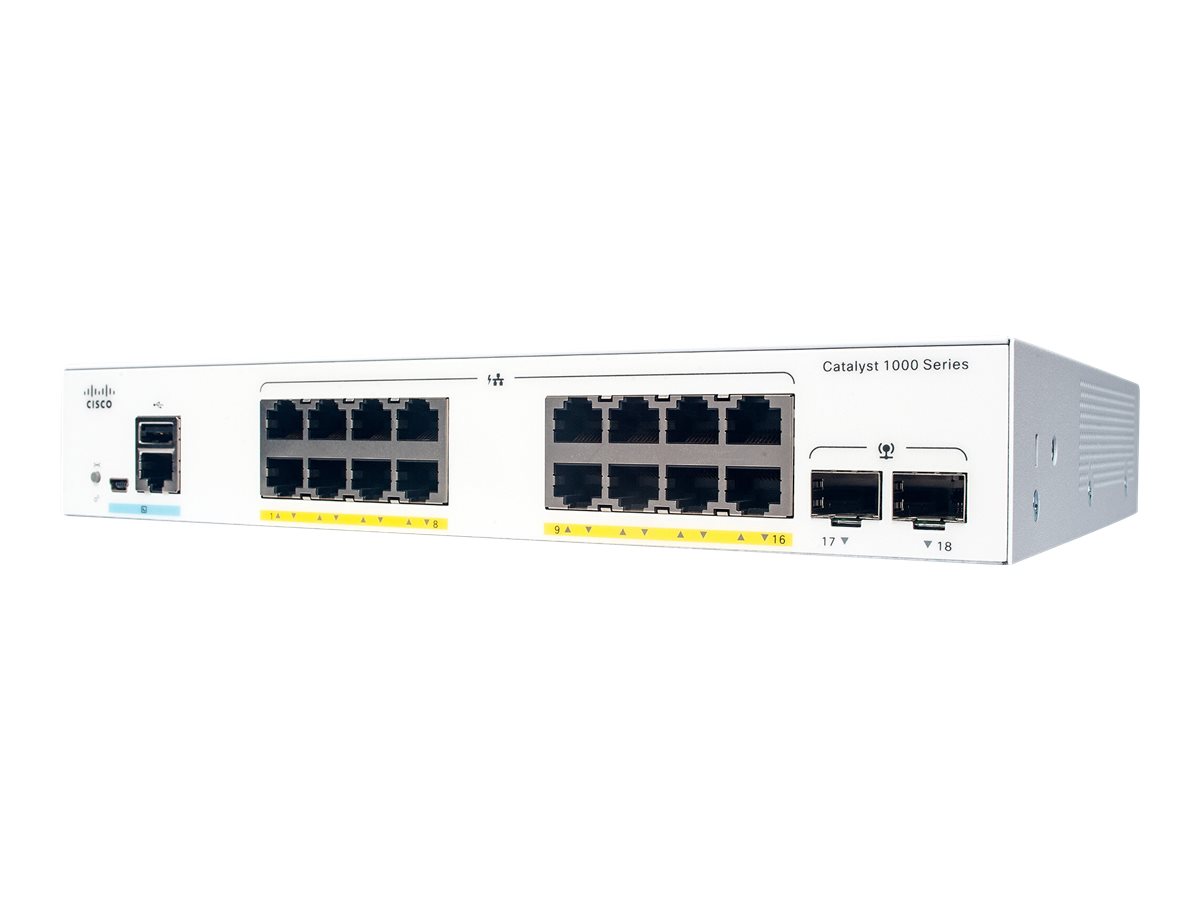 Cisco Catalyst 1000-16P-E-2G-L - Commutateur - Géré - 8 x 10/100/1000 (PoE+) + 8 x 10/100/1000 + 2 x Gigabit SFP (liaison montante) - Montable sur rack - PoE+ (120 W) - C1000-16P-E-2G-L - Concentrateurs et commutateurs gigabit