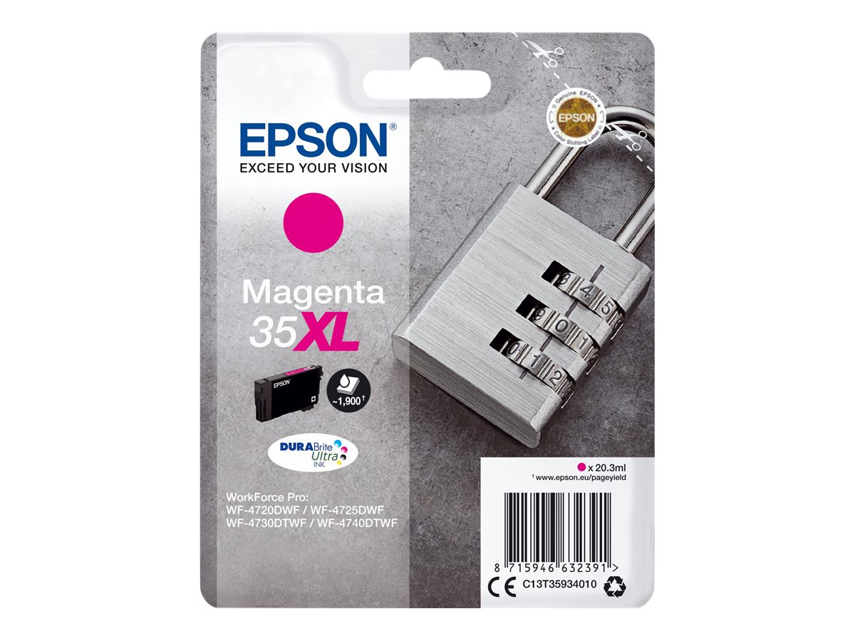 Epson 35XL - 20.3 ml - XL - magenta - original - emballage coque avec alarme radioélectrique/ acoustique - cartouche d'encre - pour WorkForce Pro WF-4720, WF-4720DWF, WF-4725DWF, WF-4730, WF-4730DTWF, WF-4740, WF-4740DTWF - C13T35934020 - Cartouches d'encre Epson