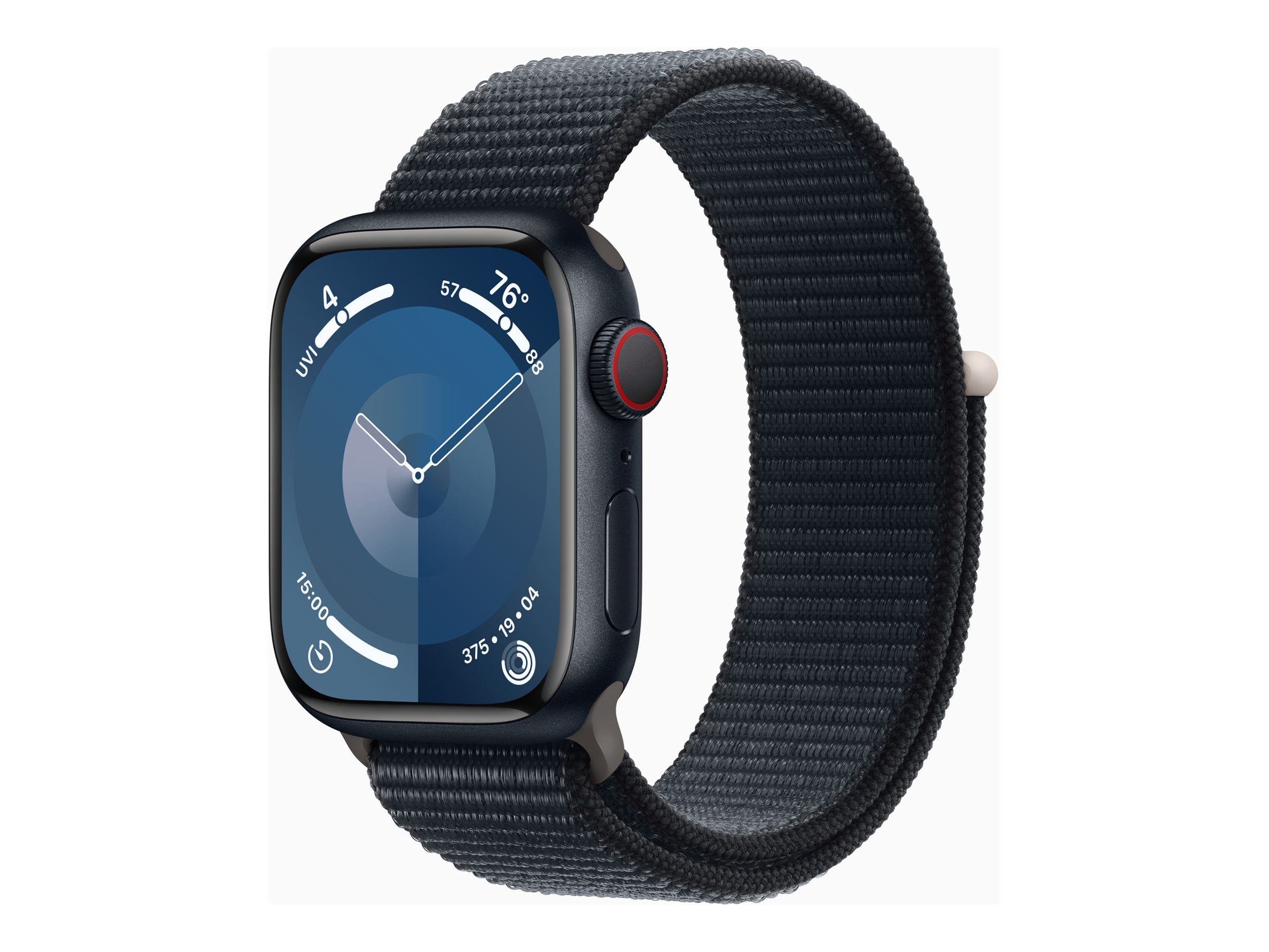 Apple Watch Series 9 (GPS + Cellular) - 41 mm - aluminium minuit - montre intelligente avec boucle sport - deux couches de matières textiles tissées - minuit - 64 Go - Wi-Fi, LTE, UWB, Bluetooth - 4G - 32.1 g - MRHU3QF/A - Montres intelligentes