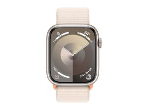 Apple Watch Series 9 (GPS) - 45 mm - aluminium droit - montre intelligente avec boucle sport - deux couches de matières textiles tissées - droit - 64 Go - Wi-Fi, UWB, Bluetooth - 38.7 g - MR983QF/A - Montres intelligentes