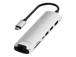 Satechi USB-C Slim Multi-Port with Ethernet Adapter - Station d'accueil - USB-C - HDMI - 1GbE - ST-UCSMA3S - Stations d'accueil pour ordinateur portable