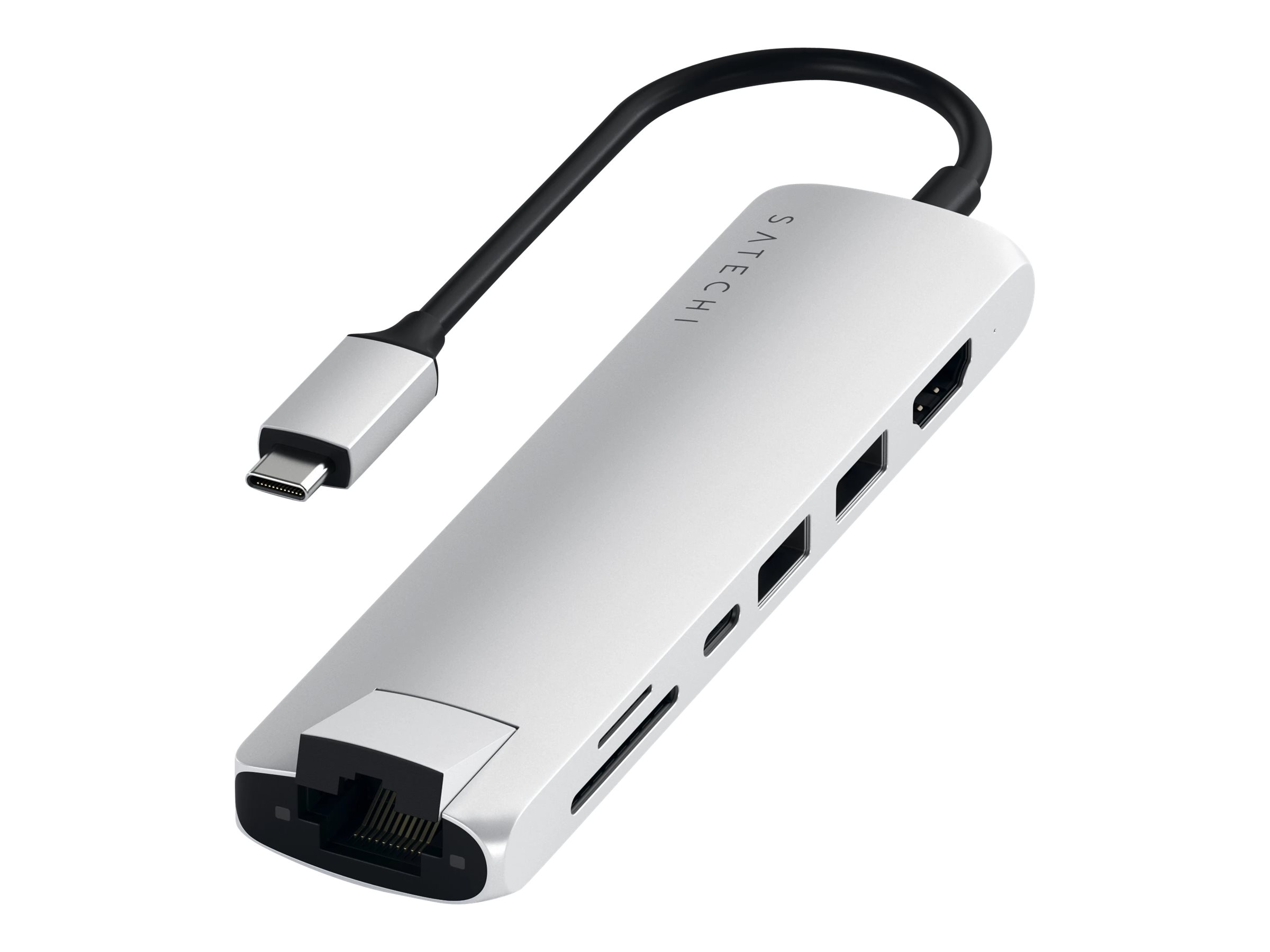 Satechi USB-C Slim Multi-Port with Ethernet Adapter - Station d'accueil - USB-C - HDMI - 1GbE - ST-UCSMA3S - Stations d'accueil pour ordinateur portable