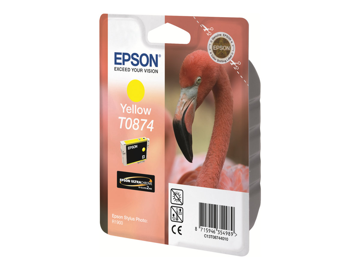 Epson T0874 - 11.4 ml - jaune - original - blister - cartouche d'encre - pour Stylus Photo R1900 - C13T08744010 - Cartouches d'encre Epson