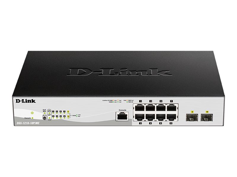D-Link DGS 1210-10P/ME - Commutateur - Géré - 8 x 10/100/1000 (PoE) + 2 x Gigabit SFP - Montable sur rack - PoE (78 W) - DGS-1210-10P/ME/E - Concentrateurs et commutateurs gigabit