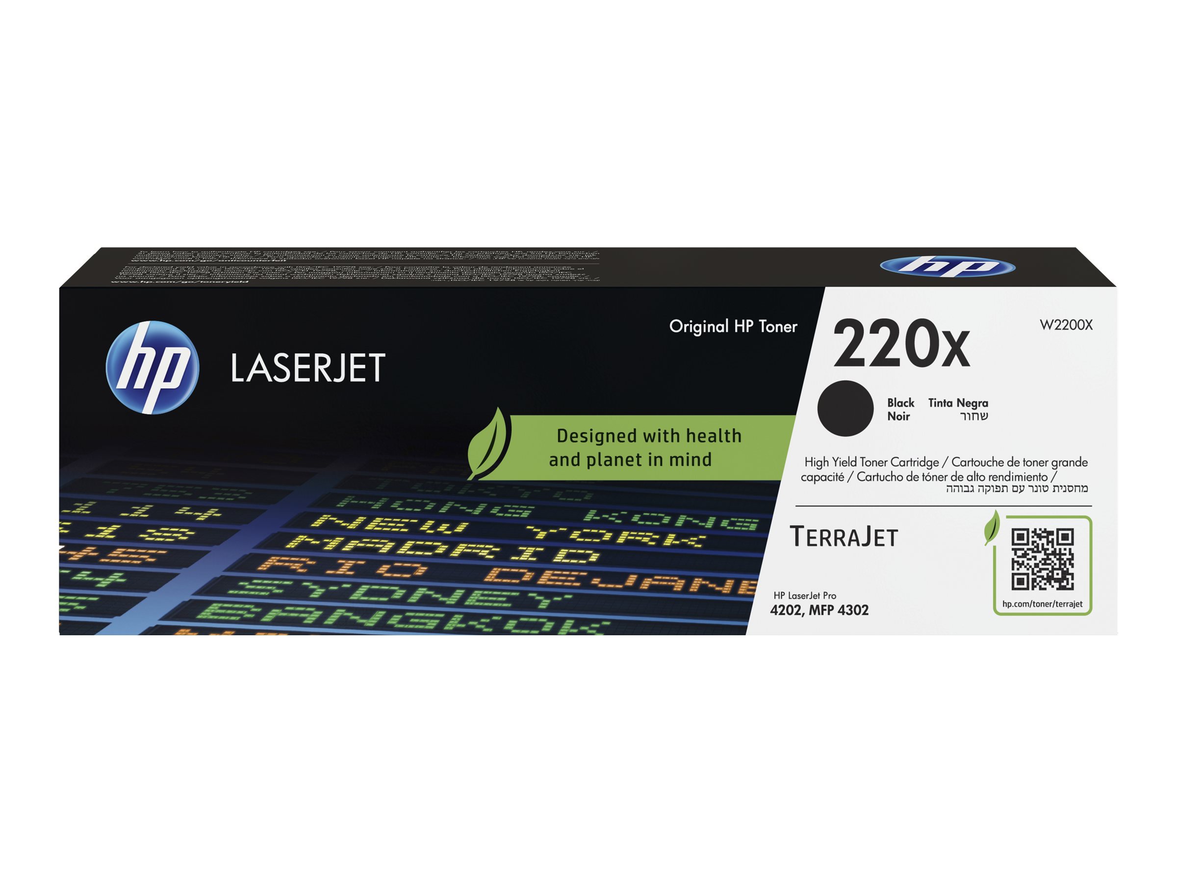 HP 220X - À rendement élevé - noir - original - LaserJet - boîte - cartouche de toner (W2200X) - pour Color LaserJet 4302; Color LaserJet Pro 4202, 4302, MFP 4303 - W2200X - Cartouches de toner