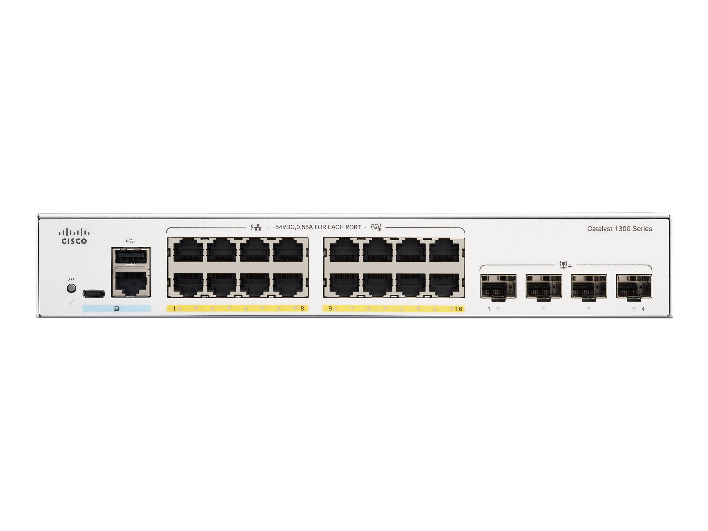 Cisco Catalyst 1300-16P-4X - Commutateur - C3 - Géré - 16 x 10/100/1000 (PoE+) + 4 x Ethernet 10 Go SFP+ - Montable sur rack - PoE+ (120 W) - C1300-16P-4X - Concentrateurs et commutateurs gigabit