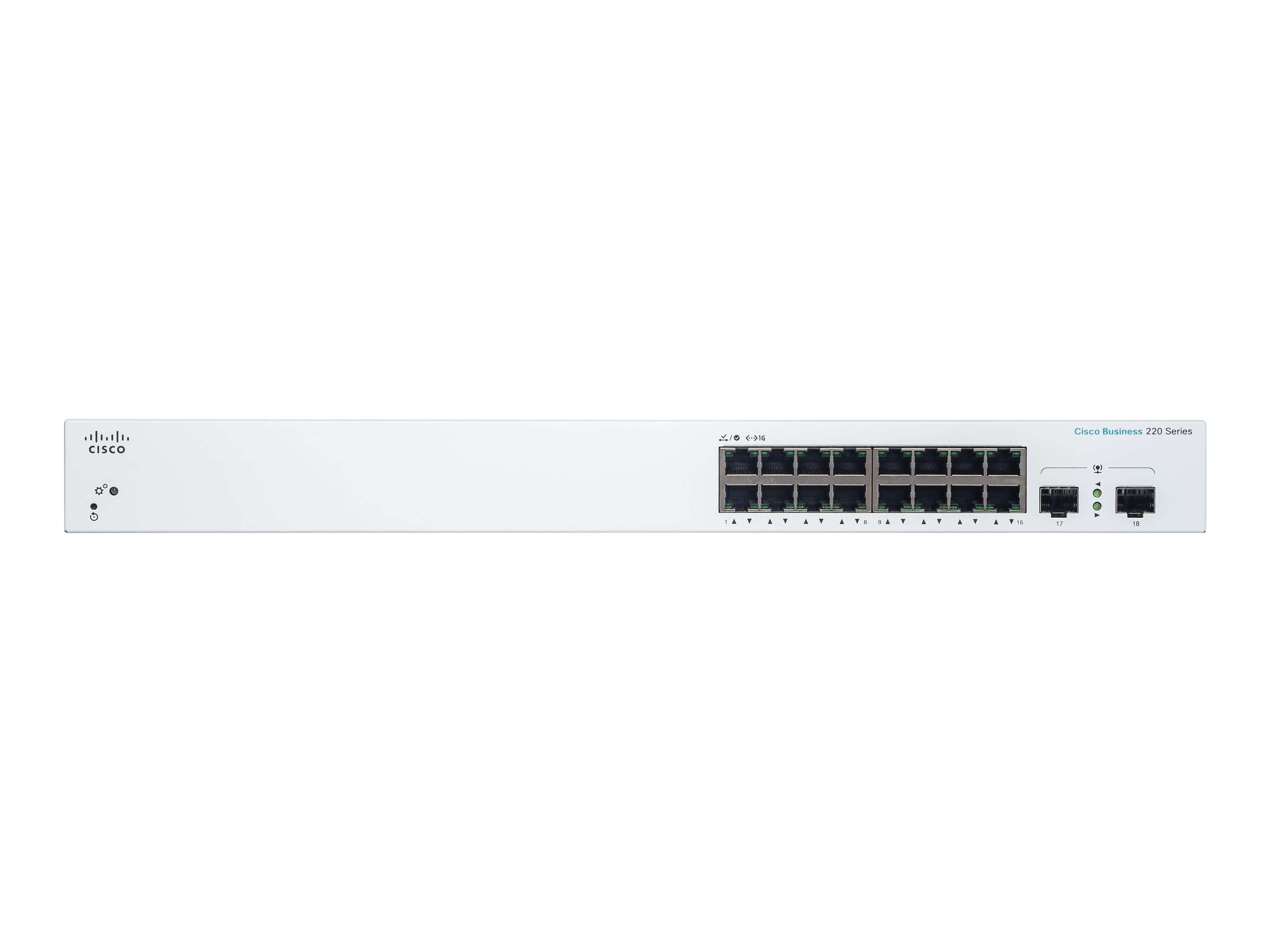 Cisco Business 220 Series CBS220-16T-2G - Commutateur - intelligent - 16 x 10/100/1000 + 2 x Gigabit SFP (liaison montante) - Montable sur rack - CBS220-16T-2G-EU - Concentrateurs et commutateurs gigabit