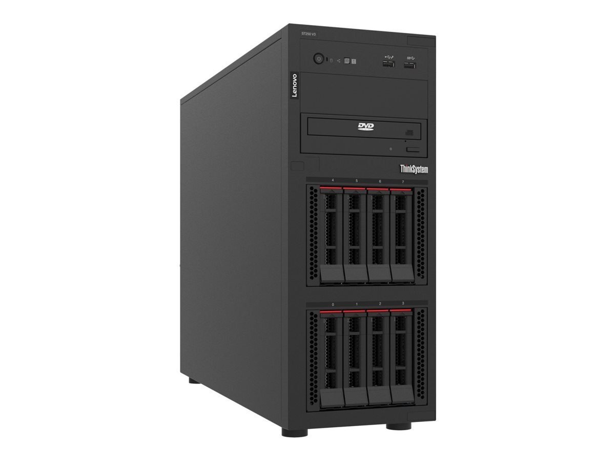 Lenovo ThinkSystem ST250 V3 7DCE - Serveur - tour 4U - 1 voie - 1 x Xeon E-2468 / jusqu'à 5.2 GHz - RAM 32 Go - hot-swap 2.5" baie(s) - aucun disque dur - Matrox G200 - Gigabit Ethernet - Aucun SE fourni - moniteur : aucun - 7DCEA02VEA - Serveurs tour