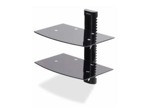 StarTech.com Dual Floating Wall-Mounted AV Shelves, Adjustable Height Shelf For Under TV, Organize A/V Equipment On Black Tempered Glass Shelves - Étagère - pour composants audio/vidéo - aluminium, acier, plastique - noir - montable sur mur - 2B-WALL-MOUNT-SHELF - Montages d'équipement audio et vidéo