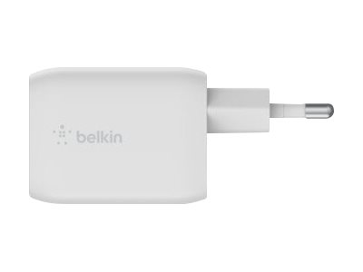Belkin BoostCharge Pro GaN - Adaptateur secteur - Technologie PPS et GaN - 65 Watt - Fast Charge, PD 3.0 - 2 connecteurs de sortie (2 x USB-C) - blanc - WCH013vfWH - Batteries et adaptateurs d'alimentation pour téléphone cellulaire