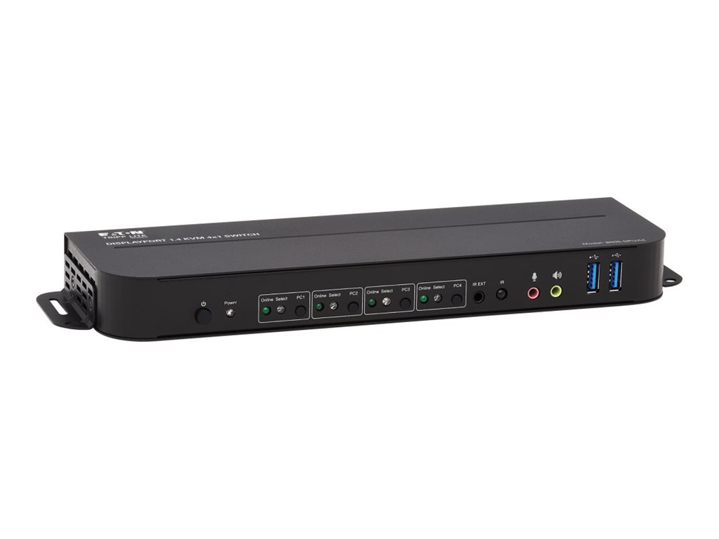 Eaton Tripp Lite series 4-Port DisplayPort KVM with Dual Console Ports (DP and HDMI), 4K 60Hz 4:4:4, DP1.4 with IR Remote - Commutateur écran-clavier-souris/audio/USB - 4 x KVM / audio / USB - 1 utilisateur local - de bureau - B005-DPUA4 - Commutateurs KVM