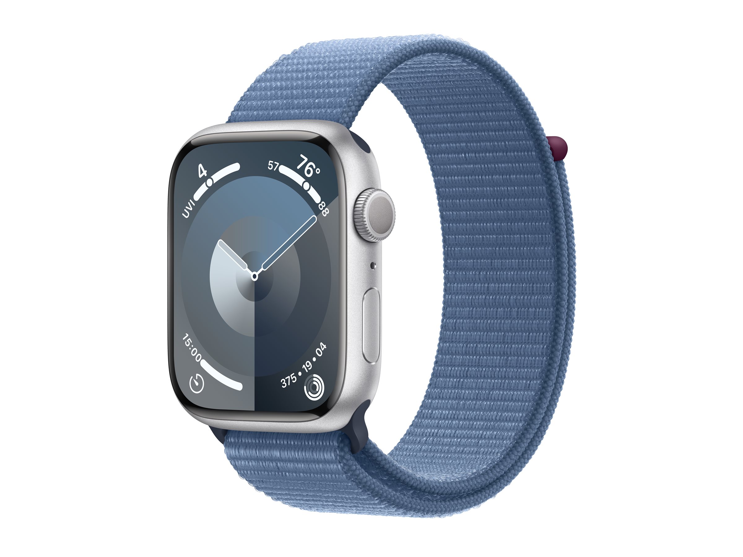 Apple Watch Series 9 (GPS) - 45 mm - aluminium argenté - montre intelligente avec boucle sport - deux couches de matières textiles tissées - bleu hiver - 64 Go - Wi-Fi, UWB, Bluetooth - 38.7 g - démo - 3M592F/A - Montres intelligentes