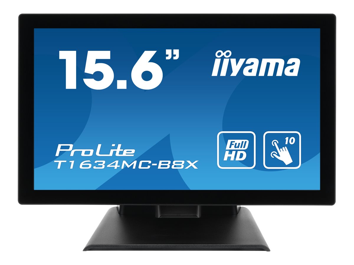 iiyama ProLite T1634MC-B8X - Écran LED - 15.6" - écran tactile - 1920 x 1080 Full HD (1080p) @ 60 Hz - IPS - 450 cd/m² - 700:1 - 25 ms - HDMI, VGA, DisplayPort - noir, mat - T1634MC-B8X - Écrans d'ordinateur