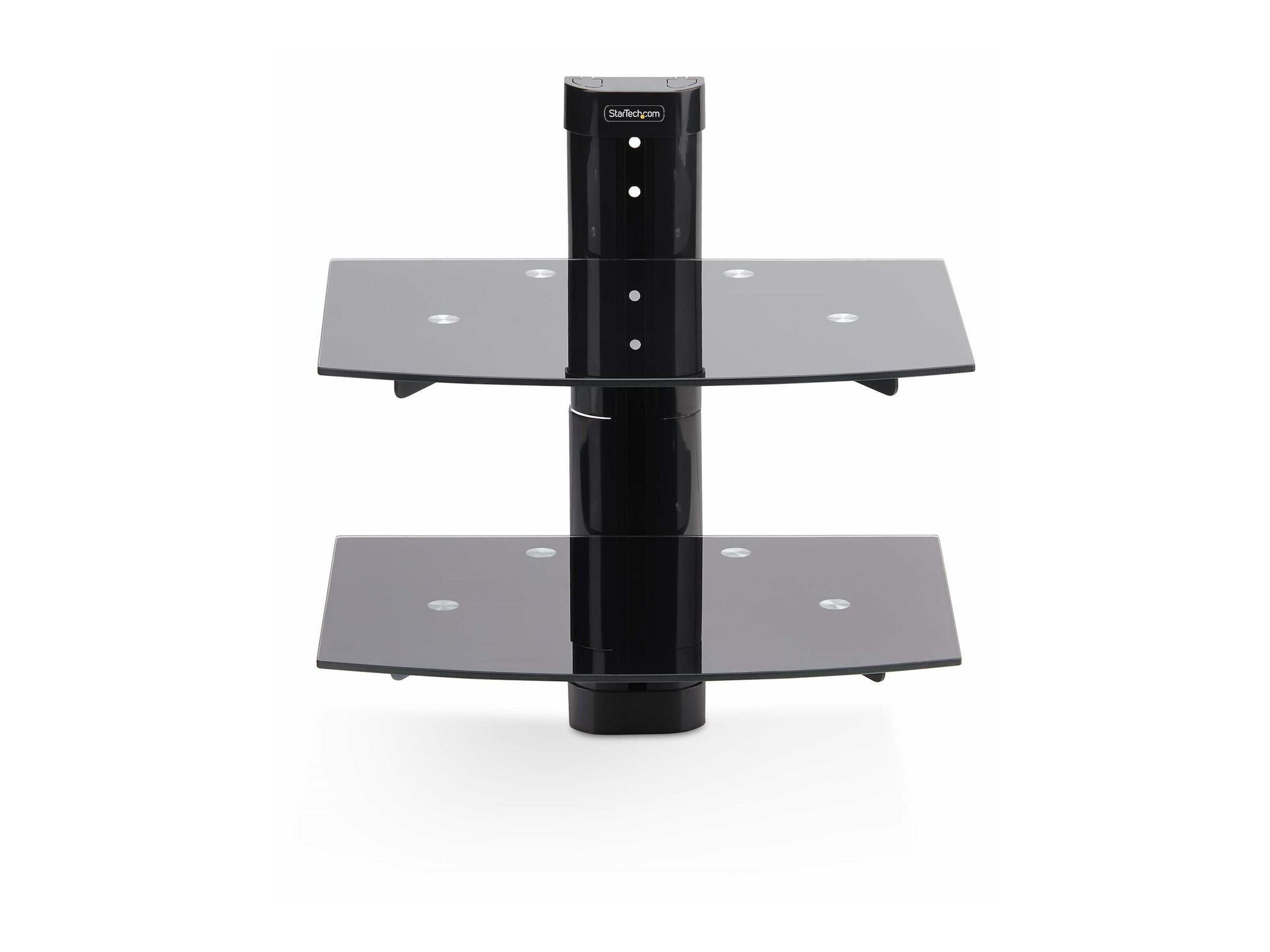 StarTech.com Dual Floating Wall-Mounted AV Shelves, Adjustable Height Shelf For Under TV, Organize A/V Equipment On Black Tempered Glass Shelves - Étagère - pour composants audio/vidéo - aluminium, acier, plastique - noir - montable sur mur - 2B-WALL-MOUNT-SHELF - Montages d'équipement audio et vidéo