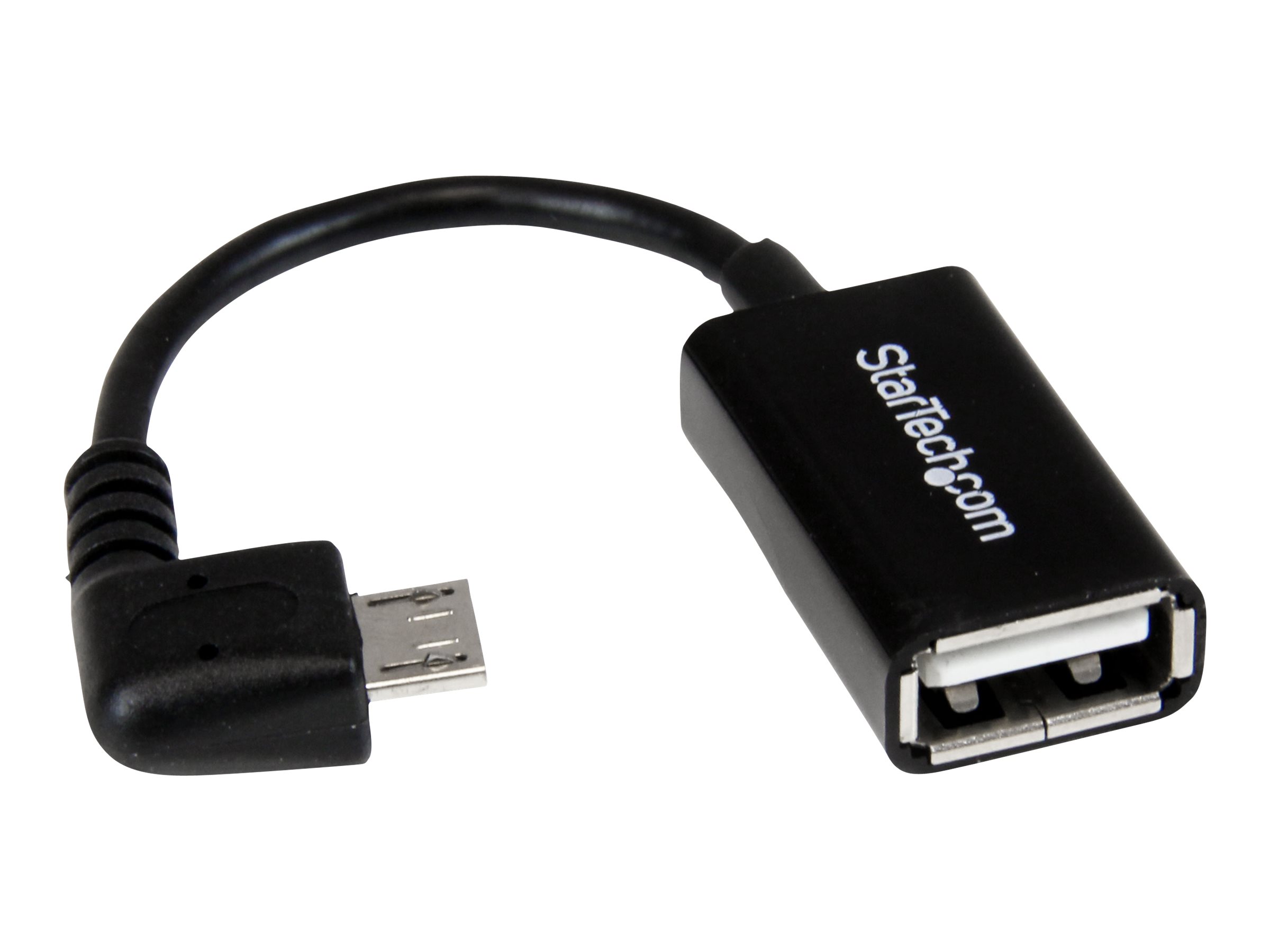 StarTech.com Câble adaptateur Micro USB à angle droit vers USB Host OTG de 12cm - Adaptateur USB On-The-Go coudé - Mâle / Femelle - Adaptateur USB - USB (F) pour Micro-USB de type B (M) - USB 2.0 OTG - 12.7 cm - connecteur à angle droit - noir - UUSBOTGRA - Câbles USB