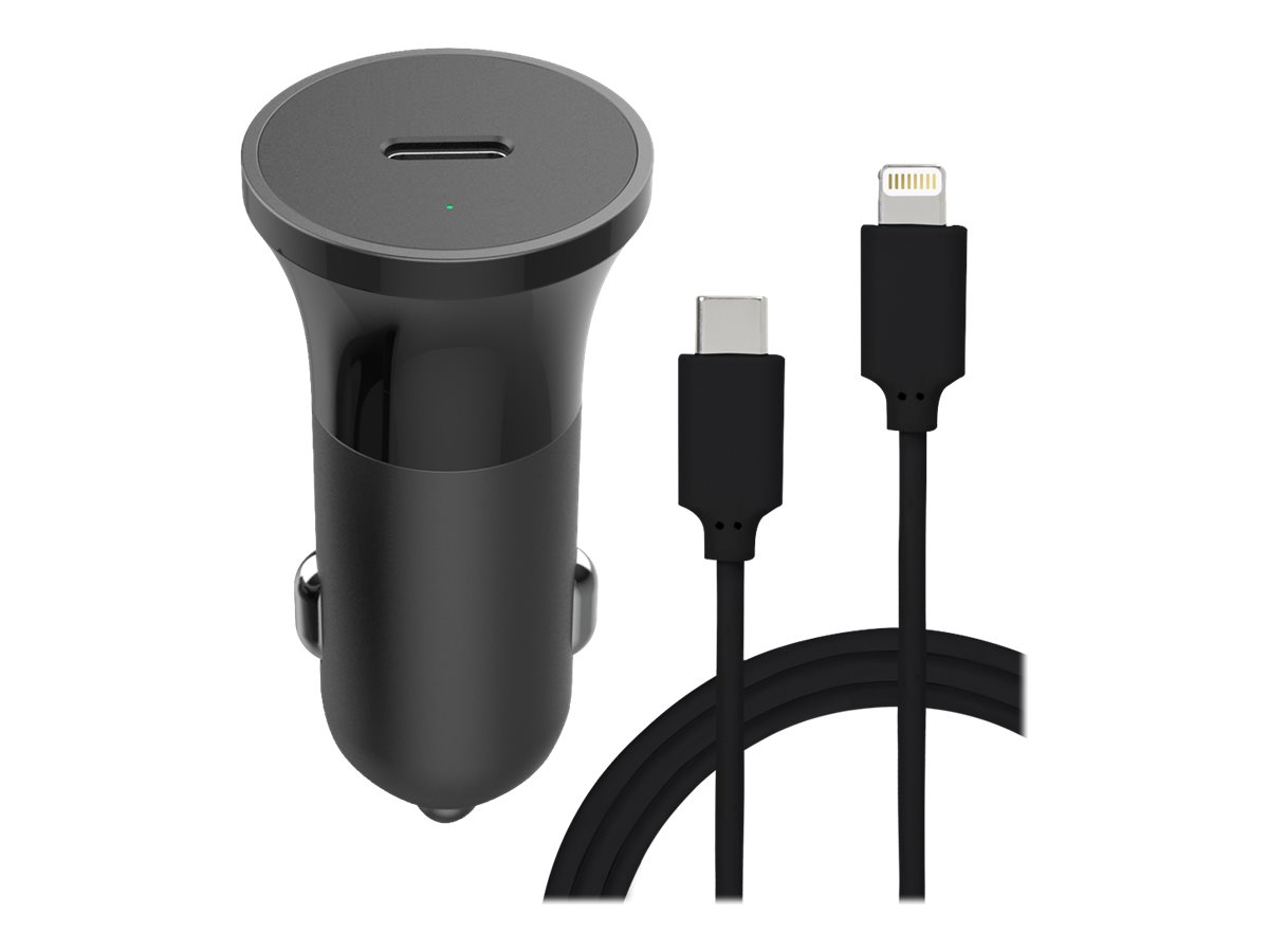 BIGBEN Connected - Adaptateur d'alimentation pour voiture - 20 Watt - PD (24 pin USB-C) - sur le câble : Lightning - noir - CACCBLMFIC20WPDB - Adaptateurs électriques et chargeurs