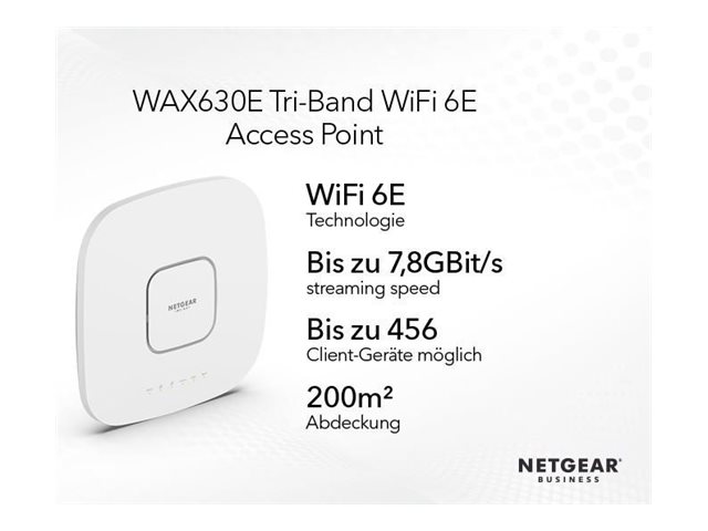 NETGEAR WAX630E - Borne d'accès sans fil - Wi-Fi 6E - Wi-Fi 6 - 2.4 GHz, 5 GHz, 6 GHz - montable au plafond/mur - WAX630E-100EUS - Points d'accès sans fil
