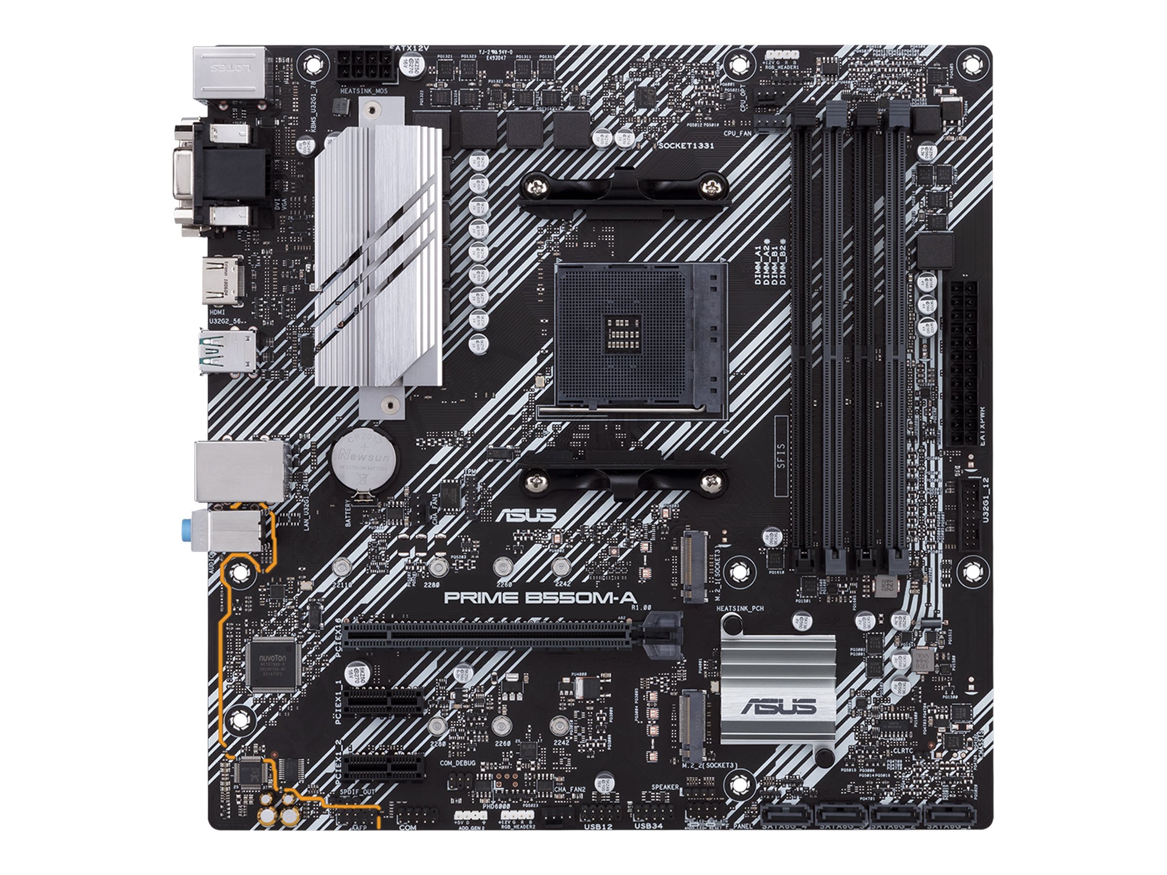 ASUS PRIME B550M-A - Carte-mère - micro ATX - Socket AM4 - AMD B550 Chipset - USB 3.2 Gen 1, USB 3.2 Gen 2 - Gigabit LAN - carte graphique embarquée (unité centrale requise) - audio HD (8 canaux) - 90MB14I0-M0EAY0 - Cartes mères (pour processeurs AMD)