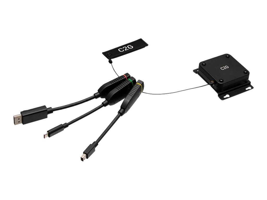 C2G 4K HDMI Dongle Adapter Ring with Mini DisplayPort, DisplayPort, and USB C - Retractable Universal Mount - Kit d'adaptateur vidéo - noir - support 4K - C2G30029 - Câbles HDMI