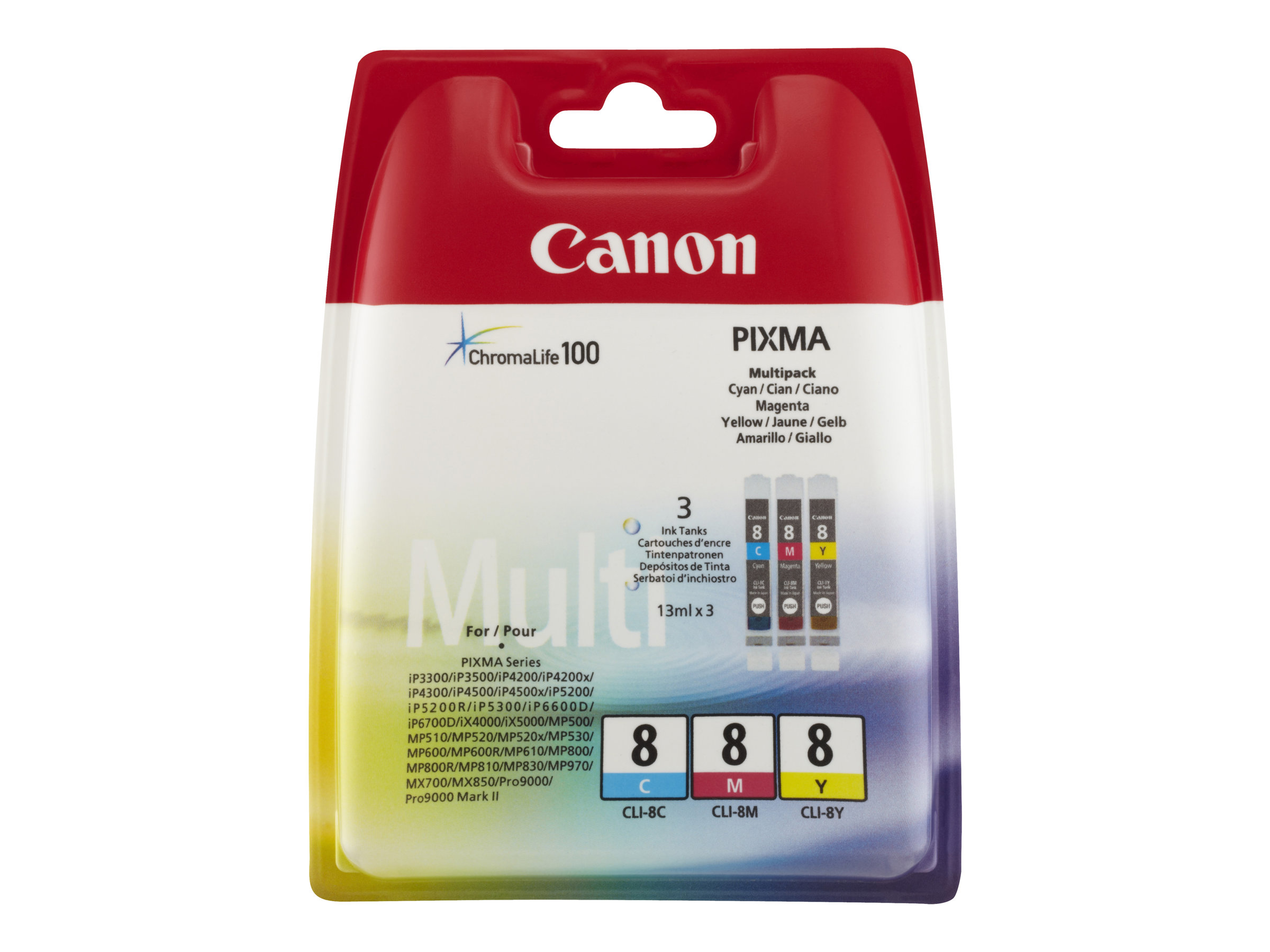 Canon CLI-8 Multipack - Pack de 3 - jaune, cyan, magenta - original - réservoir d'encre - pour PIXMA iP6600D, iP6700D, Pro9000, Pro9000 Mark II - 0621B029 - Réservoirs d'encre