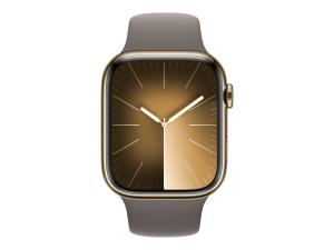 Apple Watch Series 9 (GPS + Cellular) - 45 mm - acier inoxydable doré - montre intelligente avec bande sport - fluoroélastomère - argile - taille du bracelet : M/L - 64 Go - Wi-Fi, LTE, UWB, Bluetooth - 4G - 51.5 g - MRMT3QF/A - Montres intelligentes