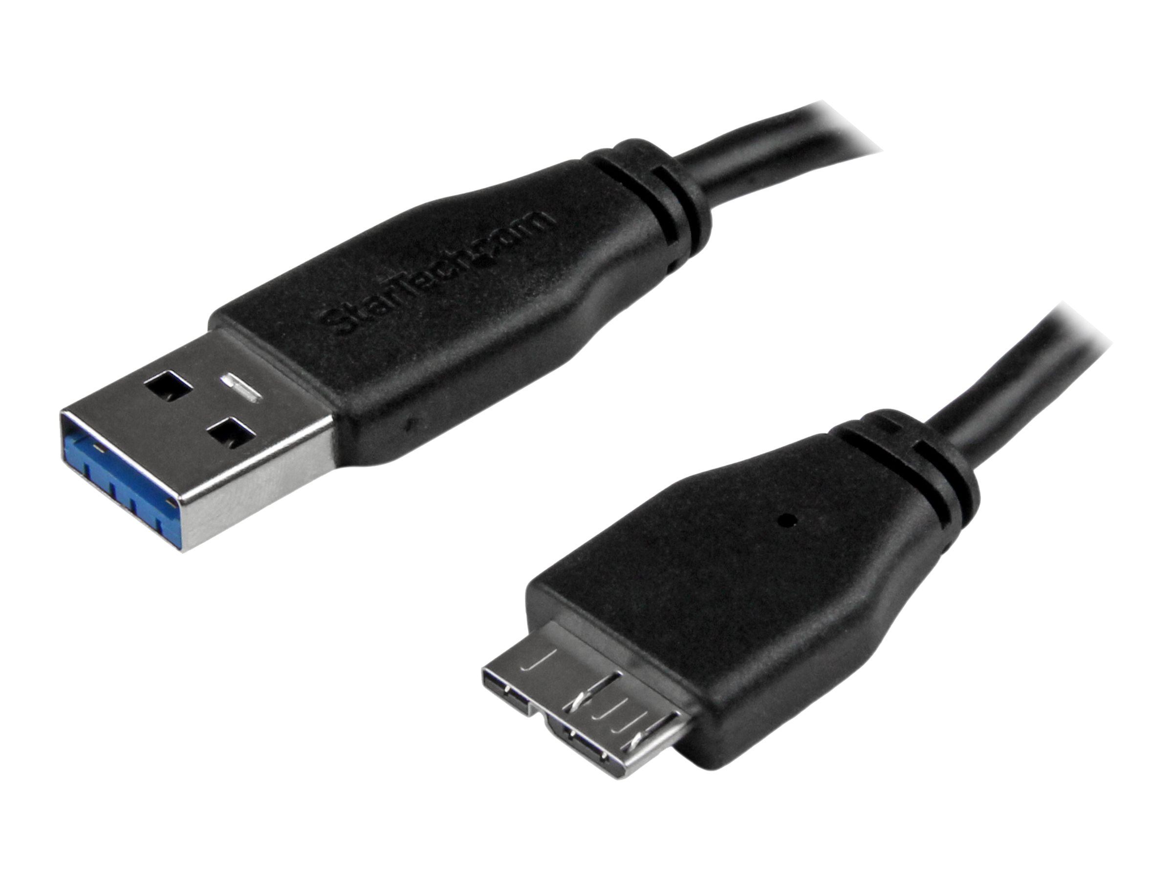StarTech.com Câble SuperSpeed USB 3.0 slim A vers Micro B de 0,5 m - Cordon USB A vers Micro B - Mâle / Mâle - Noir - Câble USB - Micro-USB de type B (M) pour USB type A (M) - USB 3.0 - 50 cm - moulé - noir - pour P/N: S2510BU33PW, S251BMU3FP, S251BRU33, SLSODDU33B, SM2NGFFMBU33, UNI251BMU33 - USB3AUB50CMS - Câbles USB