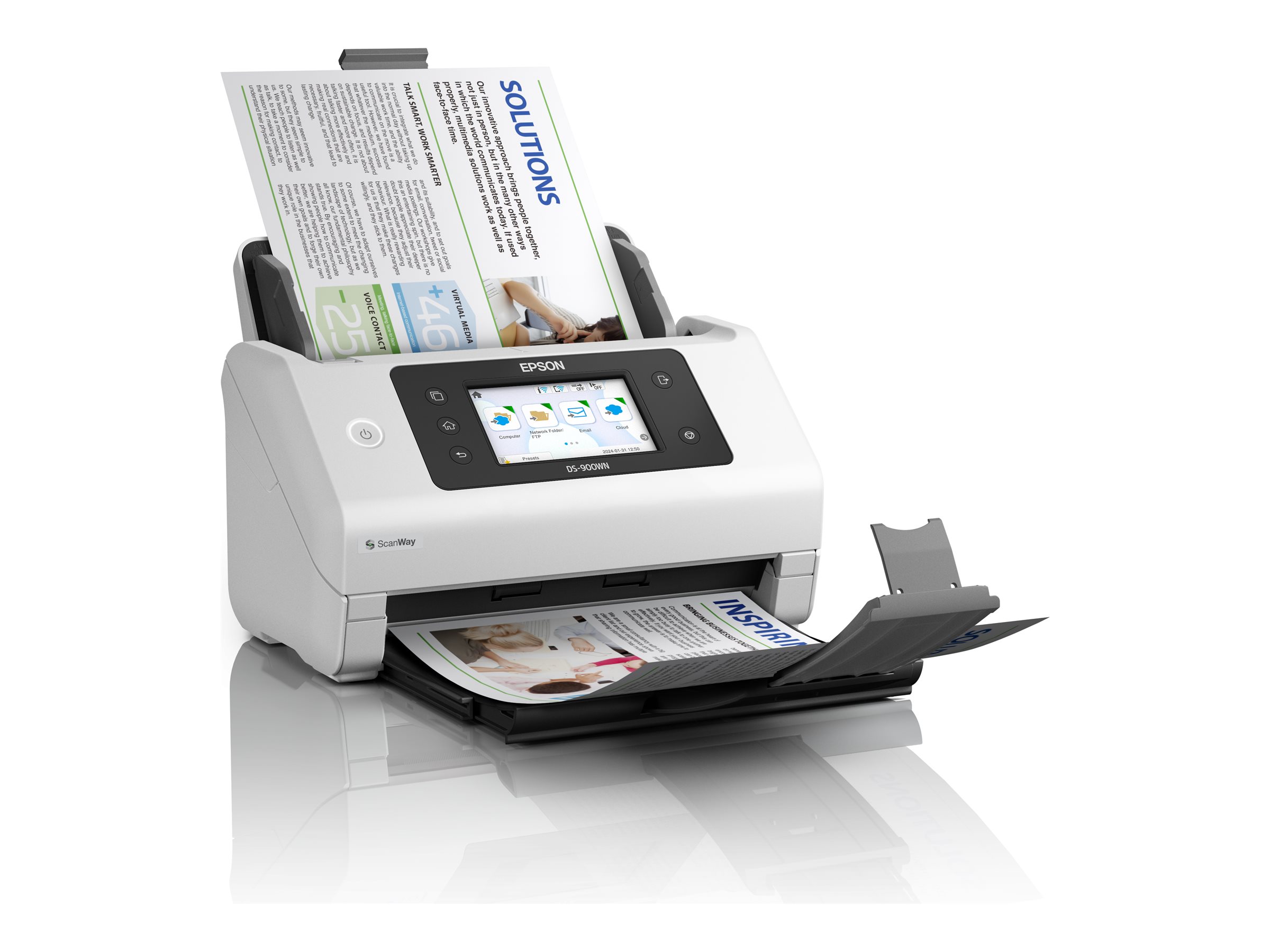 Epson WorkForce DS-900WN - Scanner de documents - Recto-verso - A4/Legal - 600 dpi x 600 dpi - jusqu'à 70 ppm (mono) / jusqu'à 70 ppm (couleur) - Chargeur automatique de documents (100 feuilles) - jusqu'à 11000 pages par jour - USB 3.2 Gen 1x1, Gigabit LAN, Wi-Fi - B11B276401 - Scanneurs de documents