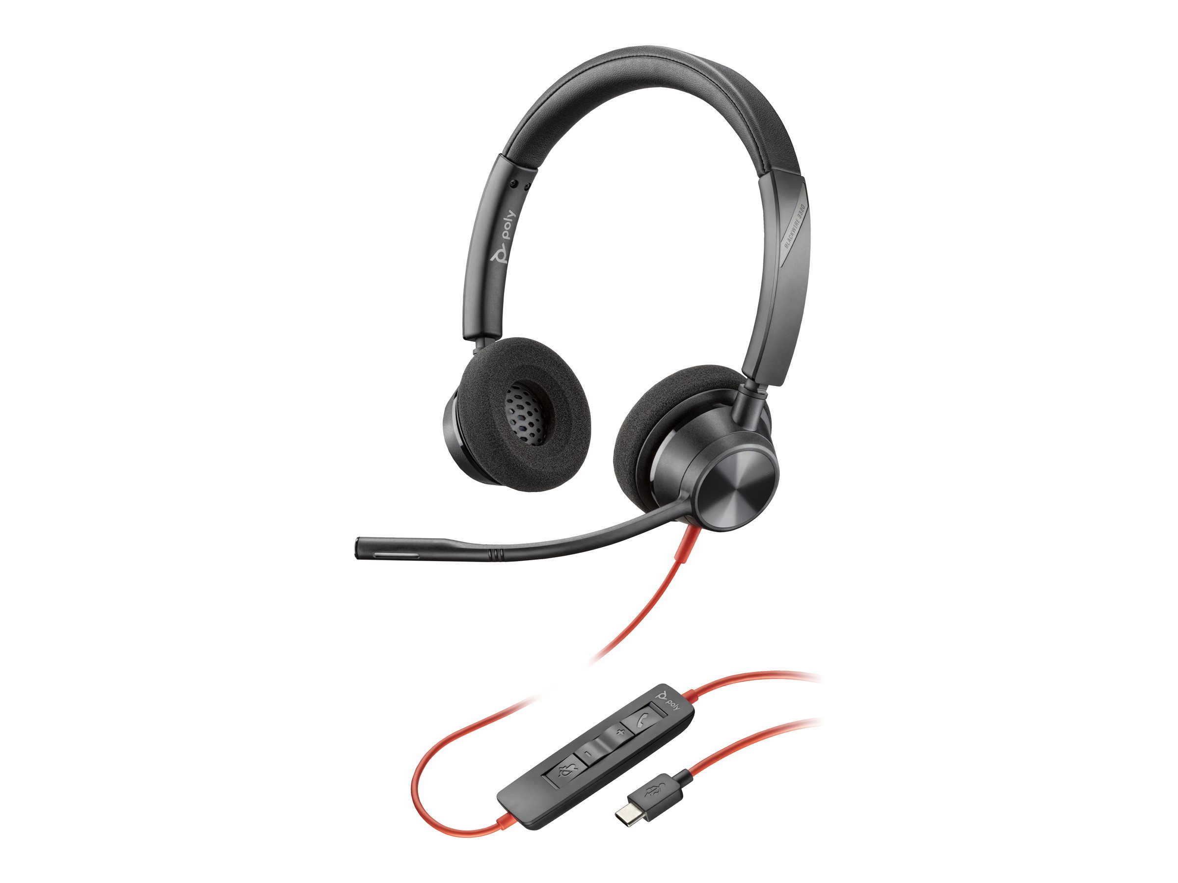 Poly Blackwire 3320 - Blackwire 3300 series - micro-casque - sur-oreille - filaire - USB-C - noir - Certifié pour Microsoft Teams, certifié UC - 8X220AA - Écouteurs