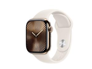 Apple Watch Series 10 (GPS + Cellular) - 42 mm - titane doré - montre intelligente avec bande sport - fluoroélastomère - droit - taille du bracelet : M/L - 64 Go - LTE, Wi-Fi 4, UWB, Bluetooth - 4G - 34.4 g - MX073QF/A - Montres intelligentes