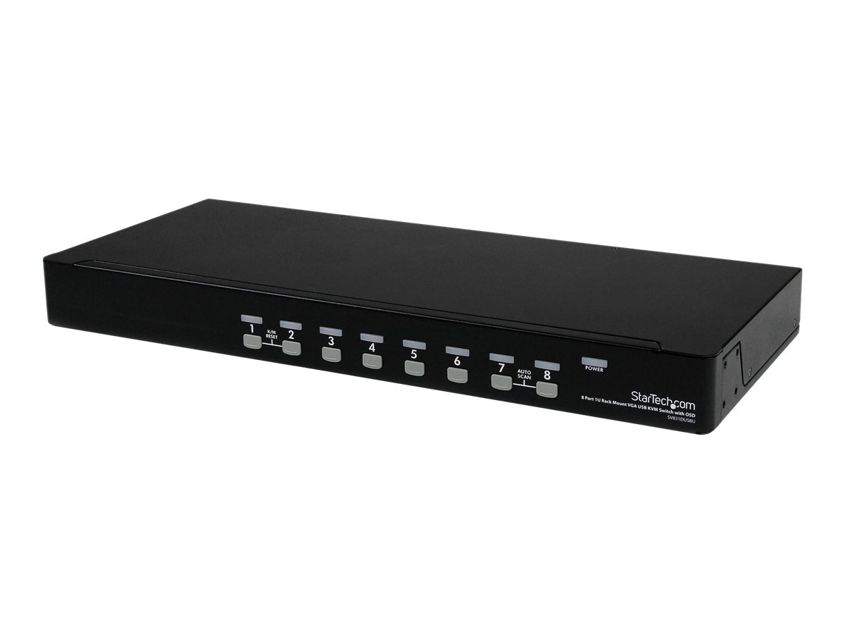 StarTech.com Switch KVM USB VGA 8 ports à montage en rack 1U avec OSD - Commutateur KVM - 8 x KVM port(s) - 1 utilisateur local - de bureau - pour P/N: RK3236BKF, RKCONS1701, RKCONS17HD, RKCONS1901, RKCONS1908K, RKCONS1916K, RKQMCAB12V2 - SV831DUSBU - Commutateurs KVM