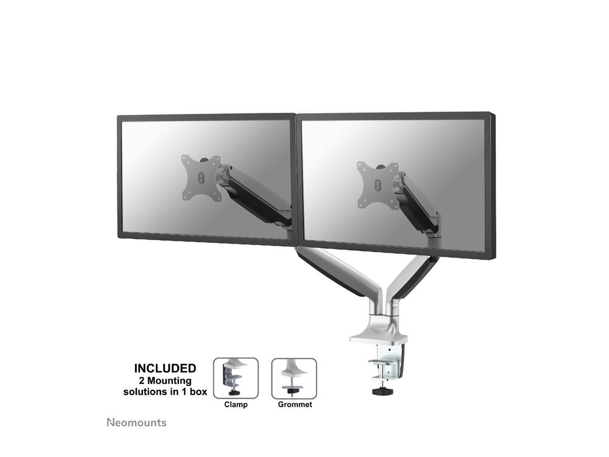 Neomounts NM-D750D - Kit de montage - pleine action - pour 2 écrans LCD - argent - Taille d'écran : 10"-32" - pinces montables, oeillet, montrable sur bureau - NM-D750DSILVER - Accessoires pour écran